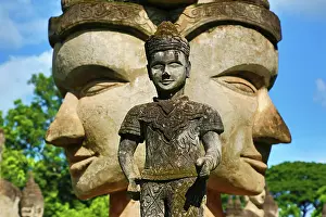 Statues: 80191471 Statues of Buddha heads and faces at the