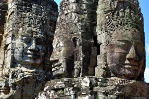Khmer: 80191474 Giant face statue at Bayon, Khmer Temple