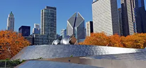 Metal: 80191551 BP metal Pedestrian Bridge and city skyline