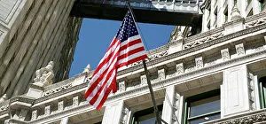 Flag: 80191553 American flag on the Wrigley Building in