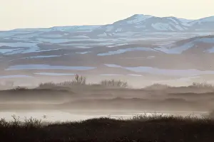 Myvatn: 80195535 Lake Myvatn - early morning mist Lake Myvatn