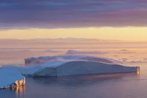 Ilulissat: 80200182 Icebergs - at sunset Ilulissat Icefjord