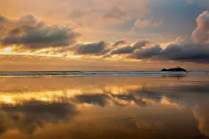 Cornish: 80200569 Seascape - at sunset Godrevy, Cornwall