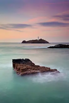 Cornish: 80200570 Seascape - at sunset Godrevy, Cornwall