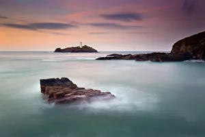 Cornish: 80200571 Seascape - at sunset Godrevy, Cornwall
