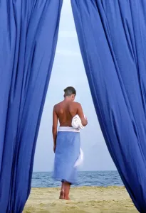 Frederic Rolland: 80201365 Woman - topless lady with towel walking