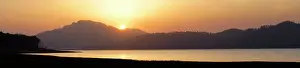 Corbett: 80201469 Ramganga River - panorama at sunset Corbett