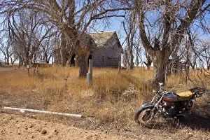 Motorcycle: Abandoned farmhouse in Texas Panhandle