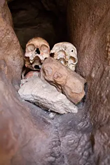 Aboriginal: Aboriginal skulls in burial crevice Bigge Island
