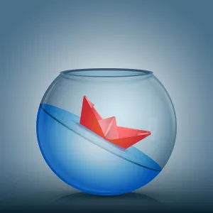 Sundew: Abstract idea as a red paper origami boat float