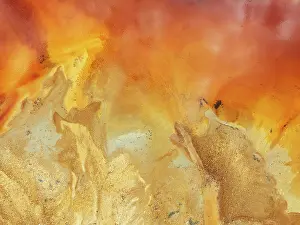 Pollution: Abstract patterns in a pool in the mineral-rich area of the Rio Tinto mines
