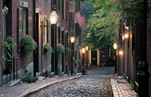 Lantern: Acorn Street at twilight, Beacon Hill, Boston, Massachusetts