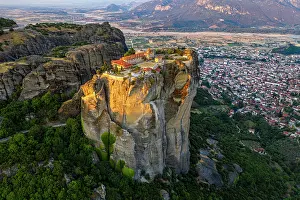 Spotlighted: Aerial, Agia Triada Monastery at sunrise, Meteora