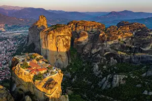Spotlighted: Aerial, Agia Triada Monastery at sunrise, Meteora