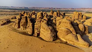Arabia: Aerial of beautiful rock formations in the Unesco