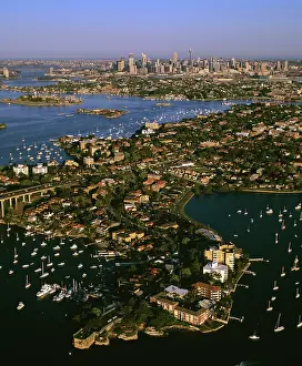 Sydney: Aerial of city of Sydney with Drummoyne in foreground