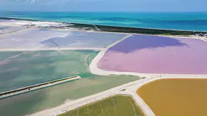 Yucatan: Aerial of the colourful salinas of Las Coloradas
