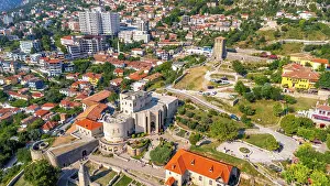 Defence: Aerial drone view of Kruje Castle and its fortress, i