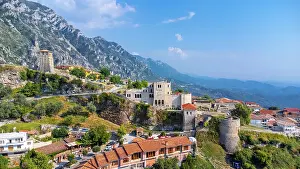 Defence: Aerial drone view of Kruje Castle and its fortress, i