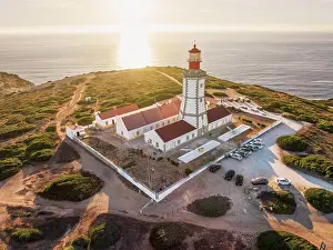 Tower: Aerial drone view of lighthouse on Cabo Espichel c