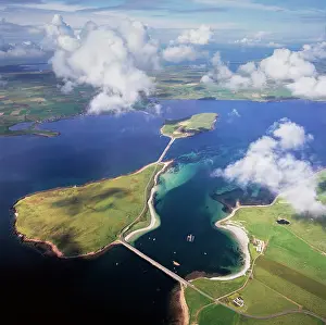 Orkneys: Aerial image of Scotland, UK: Churchill Barriers