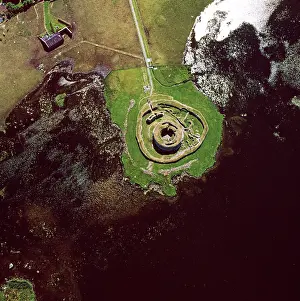 Excavations: Aerial image of Scotland, UK: Clickimin broch