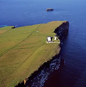 Orkneys: Aerial image of Scotland, UK: Lighthouse at Copinsay