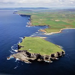 Orkneys: Aerial image of Scotland, UK: Tidal island of Brough