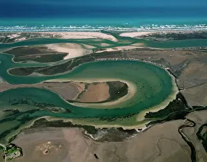 Murray: Aerial - Murray River mouth with Hindmarsh Island