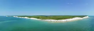 Sussex: Aerial panorama of the chalk cliffs The Seven Si