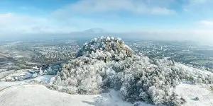 Defence: Aerial panorama of the snow-covered Hegau volcano