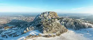 Defence: Aerial panorama of the snow-covered Hegau volcano