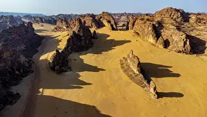 Erode: Aerial of a sandstone canyon, Al Ula, Kingdom of