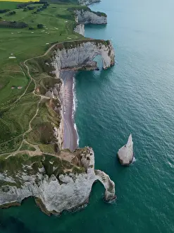251020: Aerial view, Aiguille dEtretat, cliffs, chalk cliffs