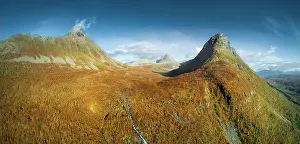 Fell: Aerial view, autumnal high valley, wide fell between