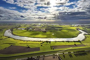 Idyllic: Aerial view, Bienen Old Rhine backlit