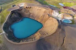 Kettle: Aerial view of blue lake in the Viti volcano crater