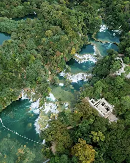 Croatia: Aerial view, cascades, Krka National Park, Sibenik-Knees