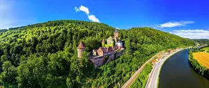 Neckar: Aerial view, Castle Zwingenburg, Zwingenberg am