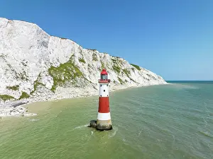 Sussex: Aerial view of the chalk cliffs with Beachy Head