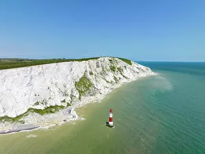 Sussex: Aerial view of the chalk cliffs with Beachy Head