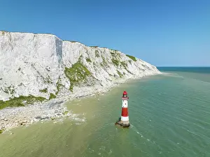 Sussex: Aerial view of the chalk cliffs with Beachy Head