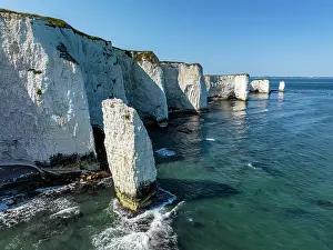 Devon: Aerial view of the chalk coast Old Harry Rocks