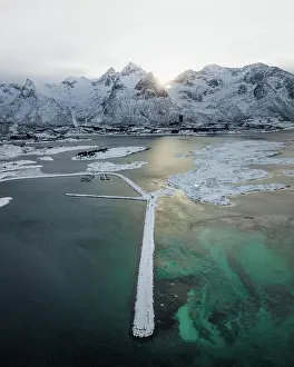 Gimsy: Aerial view, coastal landscape in winter, Gimsoy