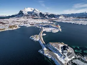 Settled: Aerial view, country road through the sea connects