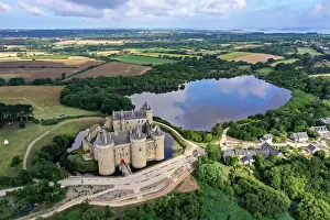 Morbihan: Aerial view, drone shot, medieval castle, fortress