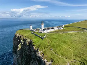 Main: Aerial view of Dunnet Head with the lighthouse, t