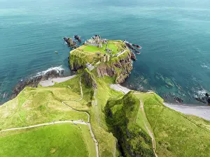 Defence: Aerial view of Dunnottar Castle ruins on the North S