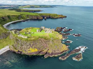 Defence: Aerial view of Dunnottar Castle ruins on the North S