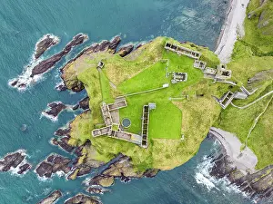 Defence: Aerial view of Dunnottar Castle ruins on the North S